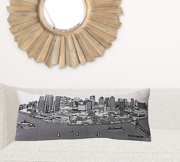 35" White Detroit Daylight Skyline Lumbar Decorative Pillow Default Title