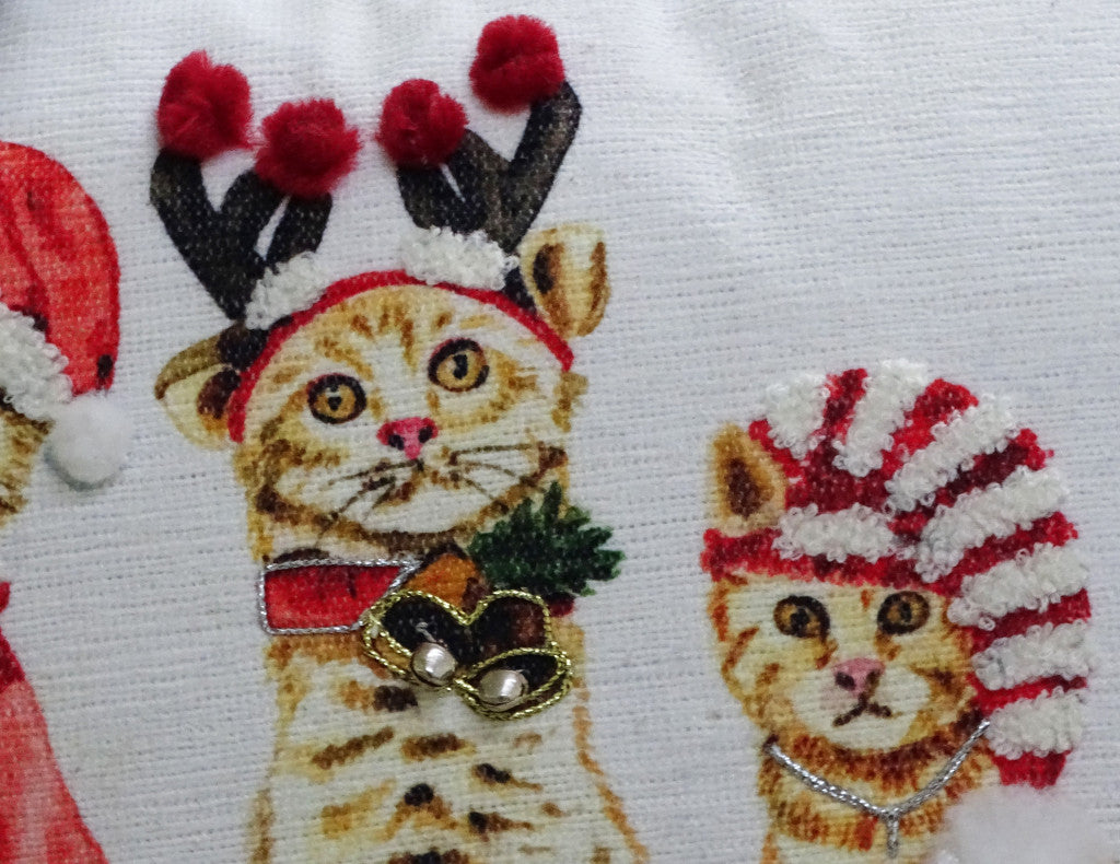14" X 20" White And Red Cat Zippered Cotton Blend Christmas Throw Pillow - Home Decor