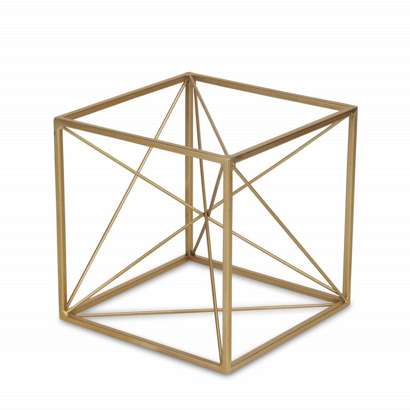 8" Gold Metal Abstract Geo Cube Sculpture