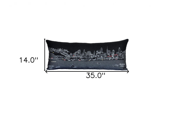 35" Black Philadelphia Nighttime Skyline Lumbar Decorative Pillow Default Title