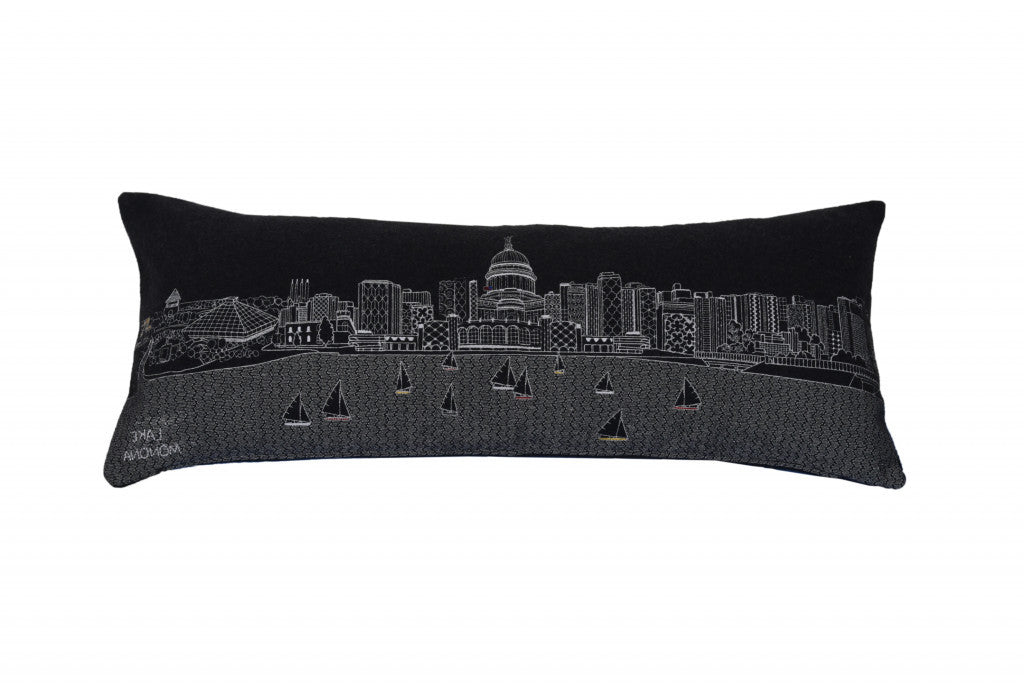 35" Black Madison Nighttime Skyline Lumbar Decorative Pillow Default Title