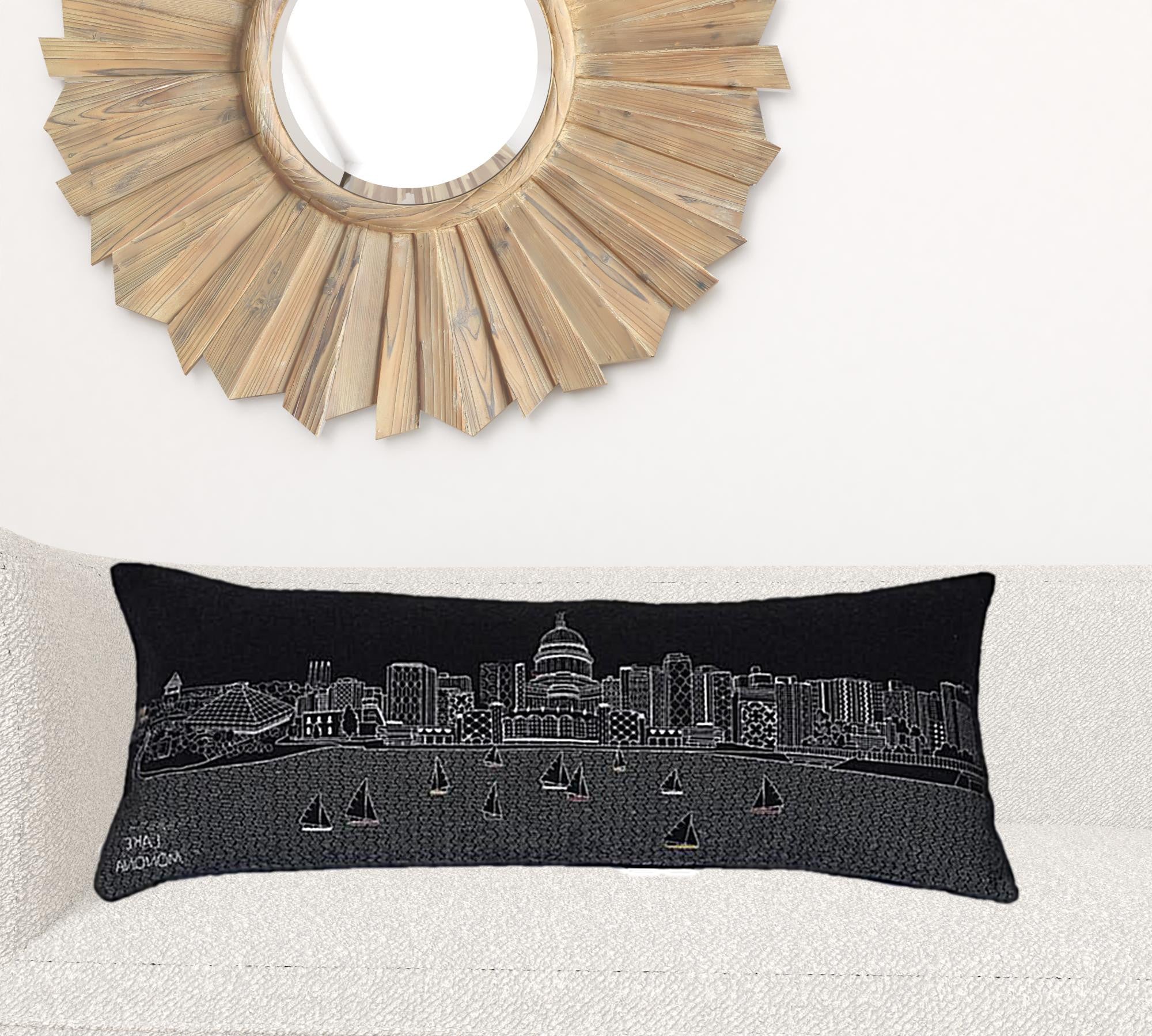35" Black Madison Nighttime Skyline Lumbar Decorative Pillow