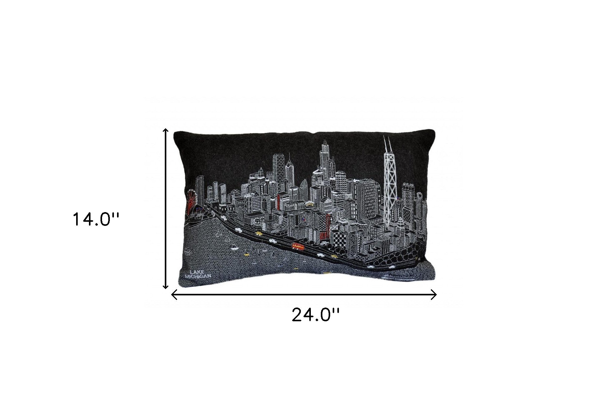 24" Black Chicago Nighttime Skyline Lumbar Decorative Pillow Default Title