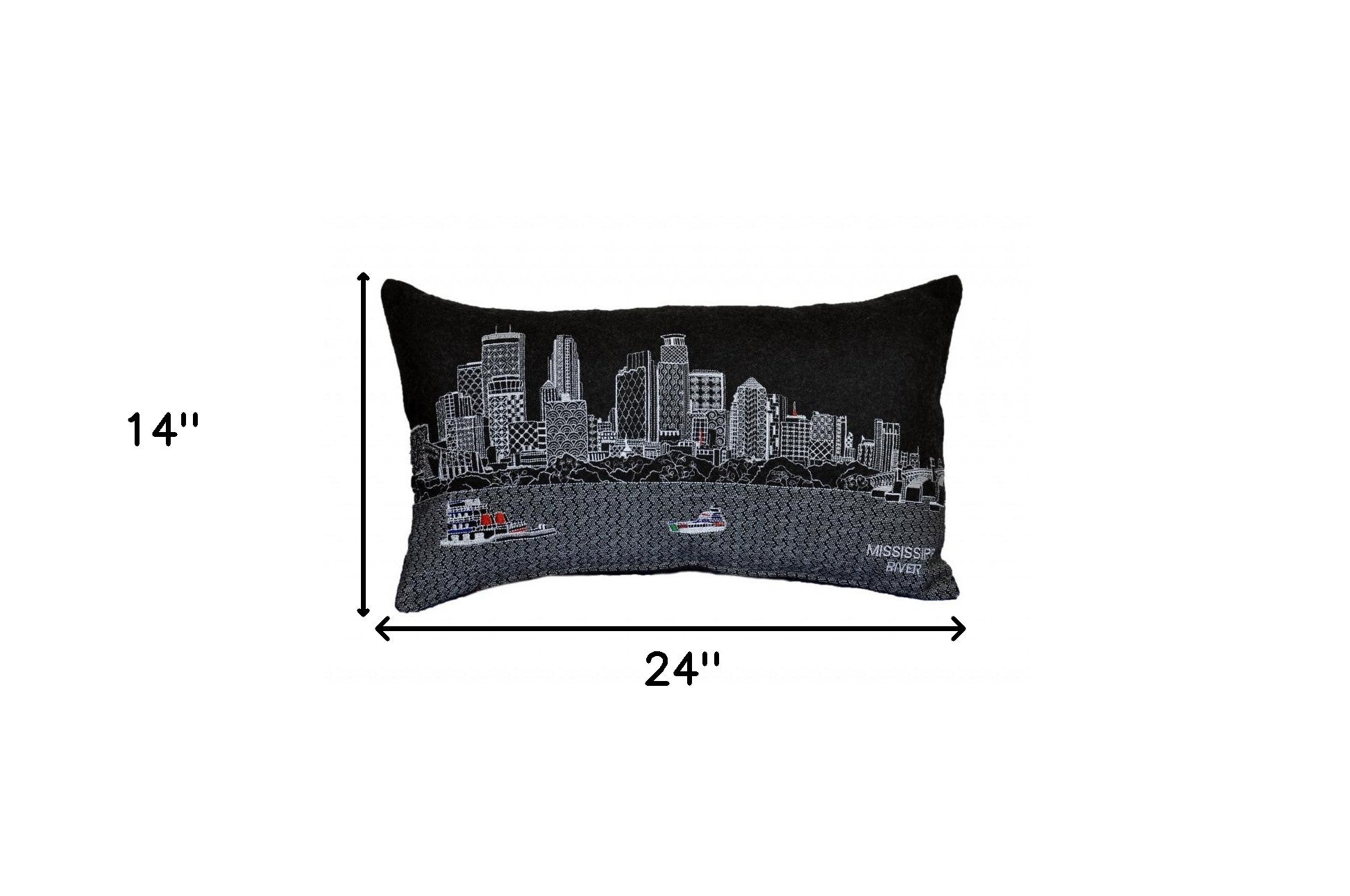 24" Black Minneapolis Nighttime Skyline Lumbar Decorative Pillow Default Title