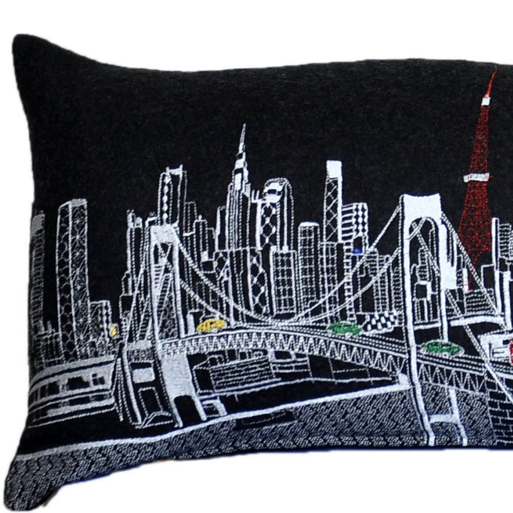 14" X 46" Dark Gray And White Tokyo Nighttime Skyline Lumbar Decorative Pillow - Home & Garden