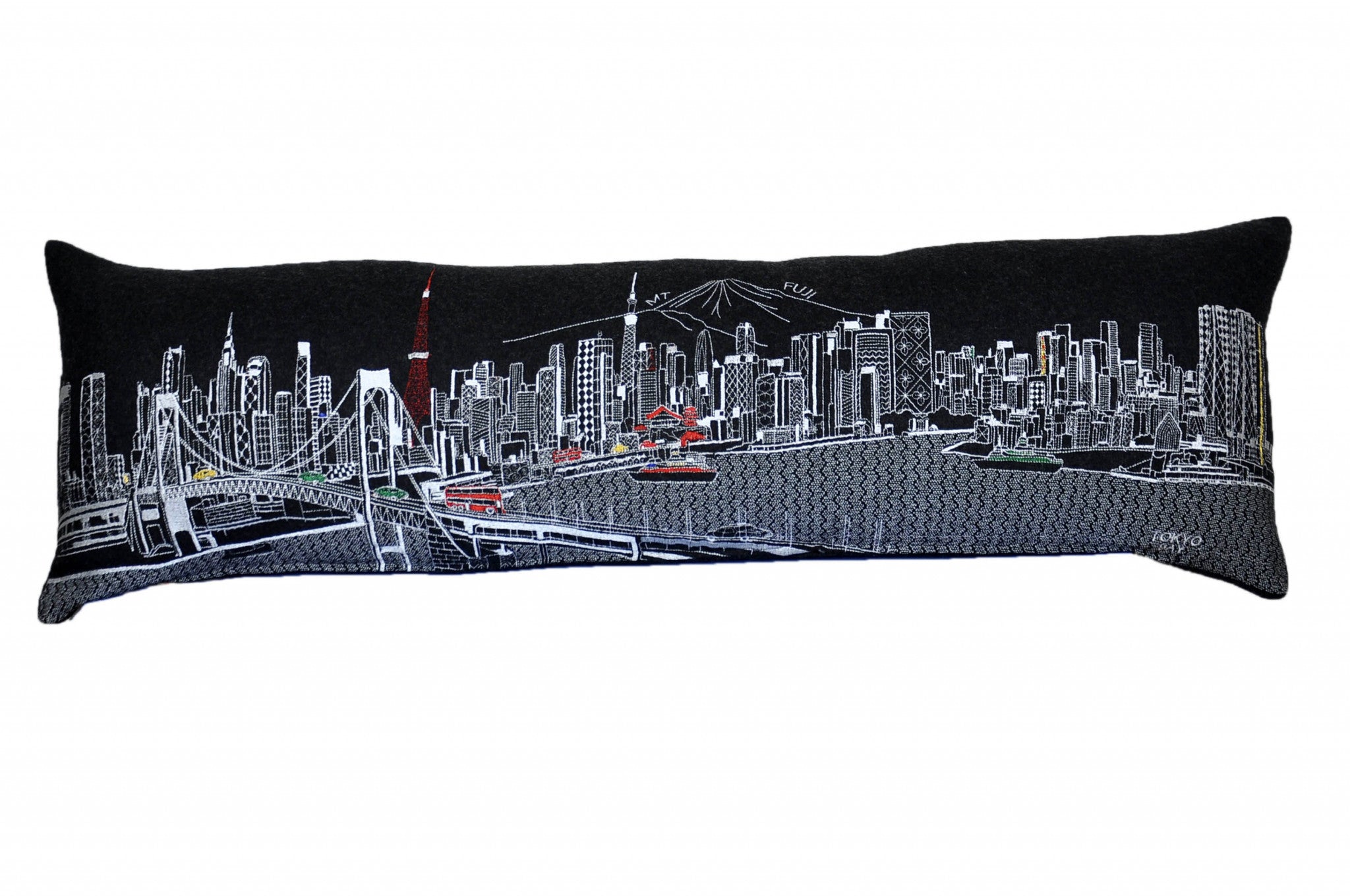 14" X 46" Dark Gray And White Tokyo Nighttime Skyline Lumbar Decorative Pillow - Home & Garden