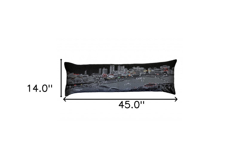 14" X 46" Black Gray and White Wool Zippered Pillow