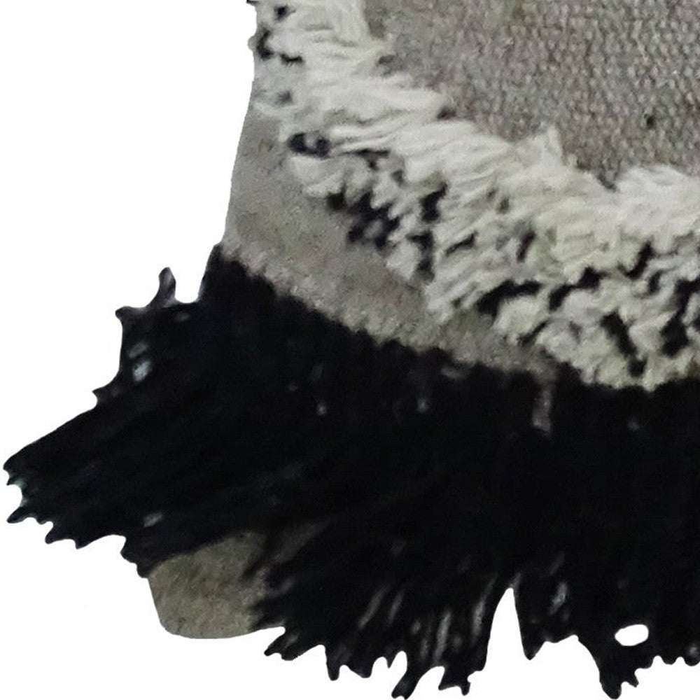 16" X 22" Black And Gray Diamond Handmade Cotton Blend Throw Pillow With Fringe - Home Decor