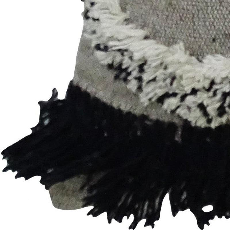 16" X 22" Black And Gray Diamond Handmade Cotton Blend Throw Pillow With Fringe - Home Decor