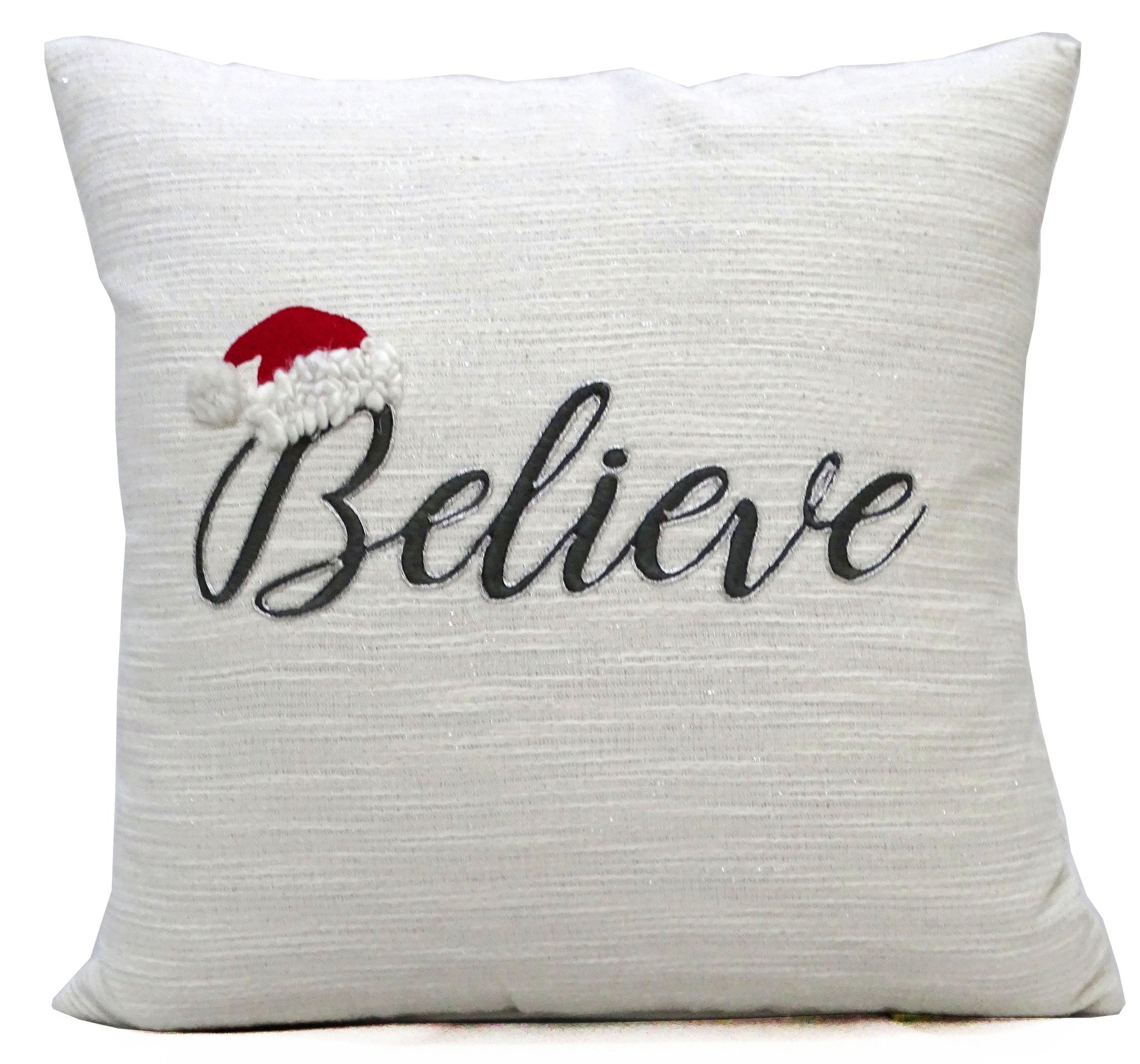 20" X 20" White Cotton Blend Believe Christmas Throw Pillow - Home Decor