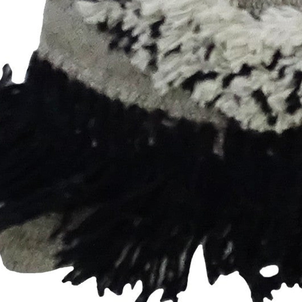 16" X 22" Black And Gray Diamond Handmade Cotton Blend Throw Pillow With Fringe - Home Decor