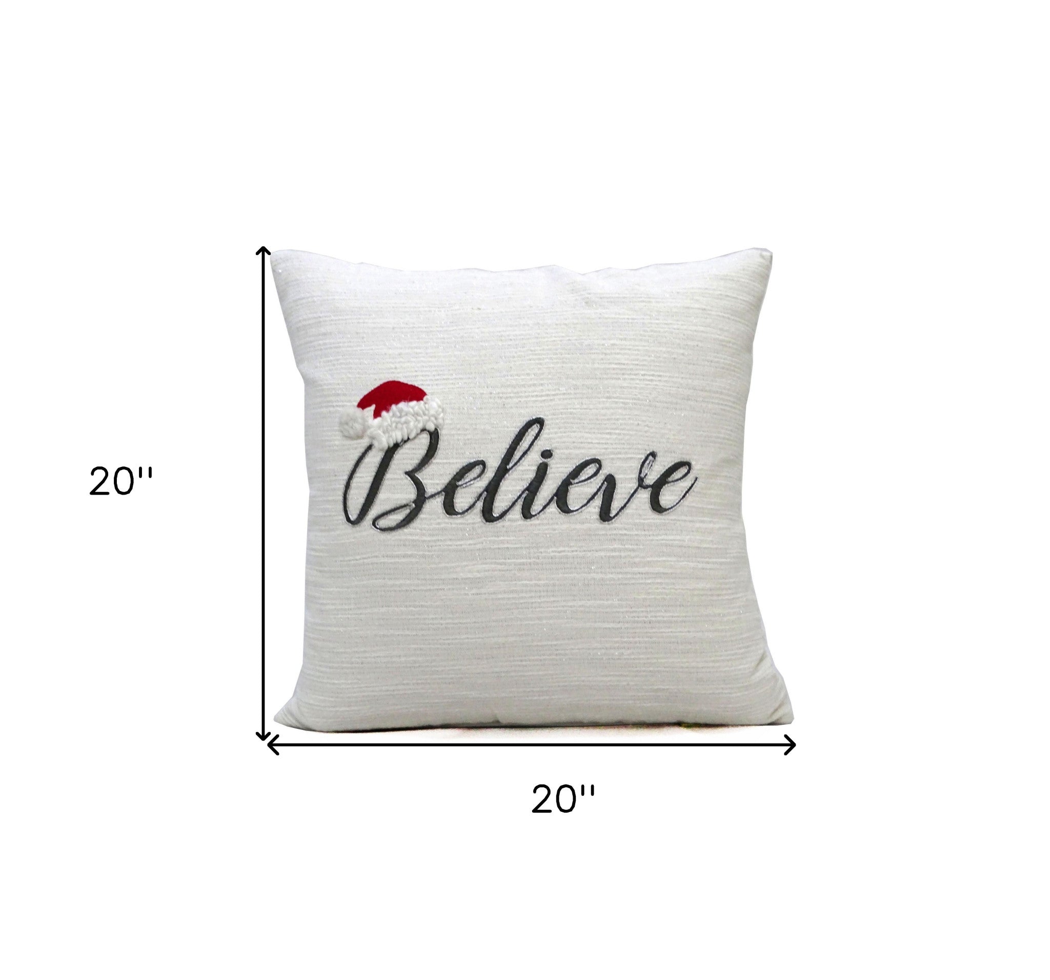 20" X 20" White Cotton Blend Believe Christmas Throw Pillow - Home Decor