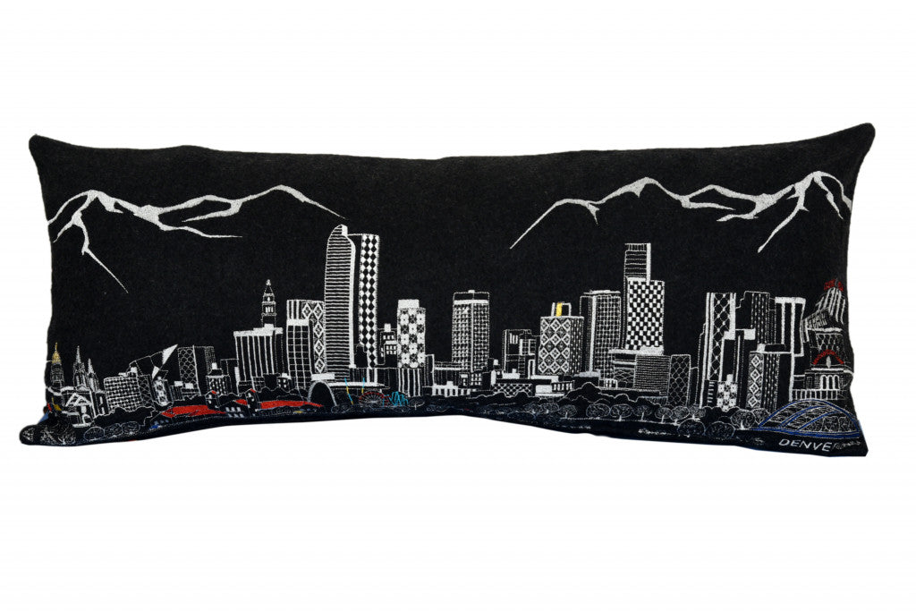 35" Black Denver Nighttime Skyline Lumbar Decorative Pillow Default Title