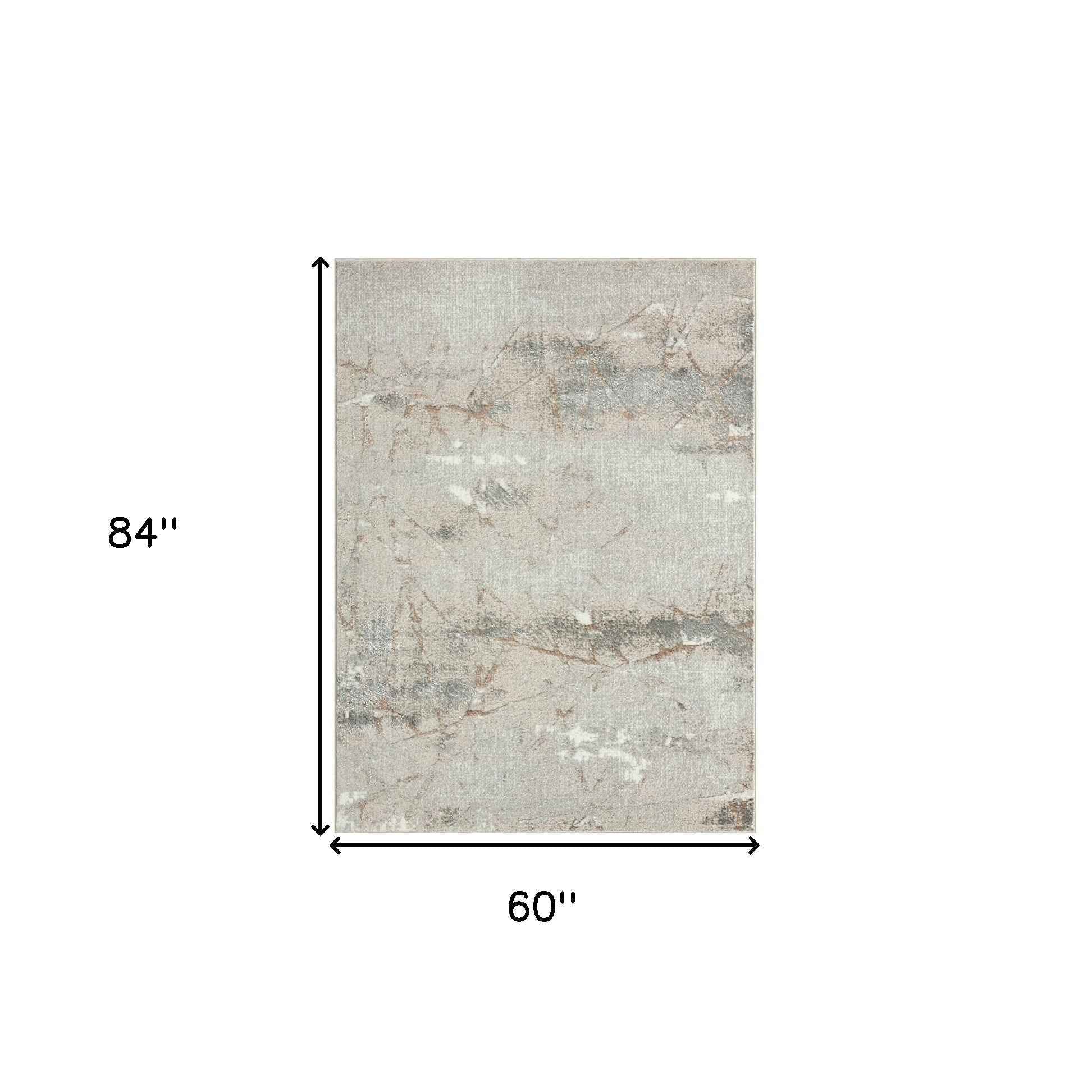 5' X 7' Beige Gray And Brown Abstract Stain Resistant Area Rug