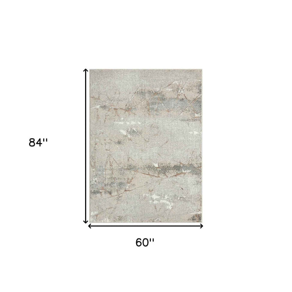 5' X 7' Beige Gray And Brown Abstract Stain Resistant Area Rug