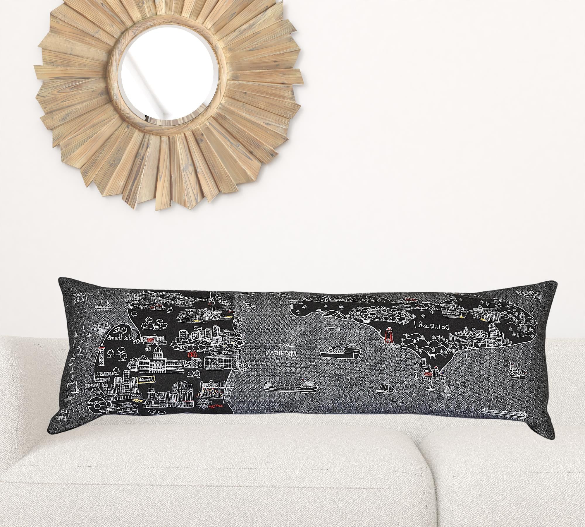 14" X 46" Black Gray and White Wool Zippered Pillow Default Title