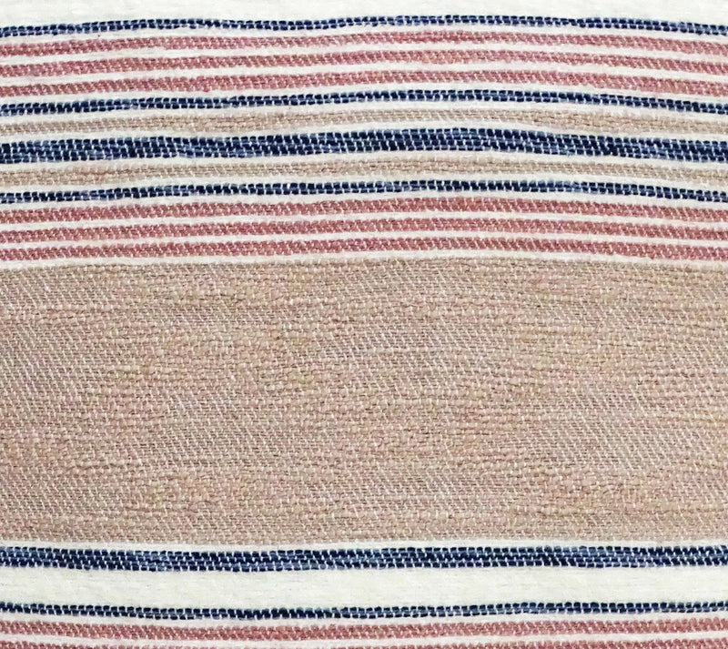 22" X 22" Blue And Tan Striped Handmade Throw Pillow With Tassels - Home Decor