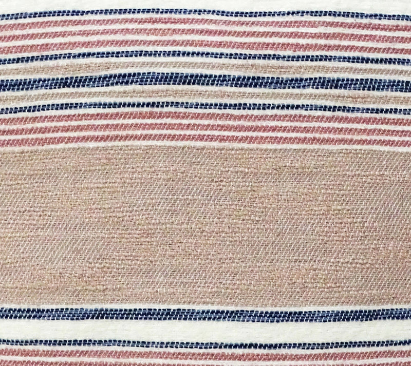 22" X 22" Blue And Tan Striped Handmade Throw Pillow With Tassels - Home Decor