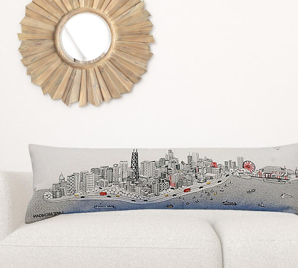 45" White Chicago Daylight Skyline Lumbar Decorative Pillow Default Title
