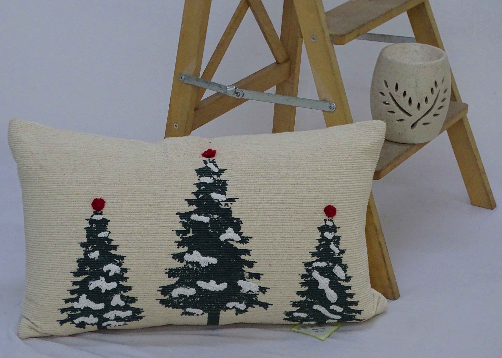 14" X 24" Red And Green Zippered Cotton Blend Christmas Tree Throw Pillow - Home Decor