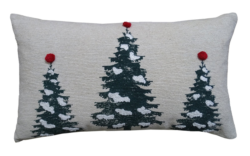 14" X 24" Red And Green Zippered Cotton Blend Christmas Tree Throw Pillow - Home Decor