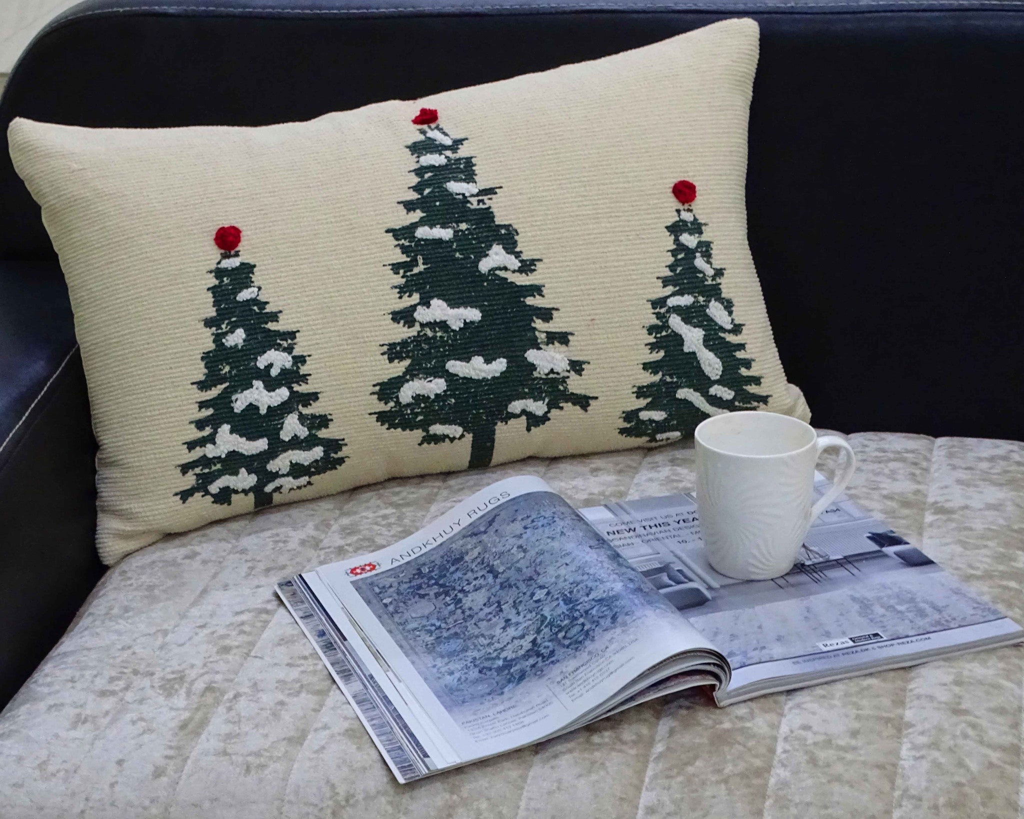 14" X 24" Red And Green Zippered Cotton Blend Christmas Tree Throw Pillow - Home Decor
