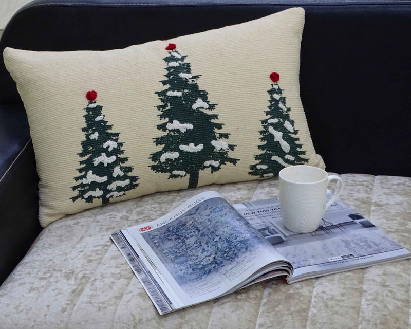 14" X 24" Red And Green Zippered Cotton Blend Christmas Tree Throw Pillow - Home Decor