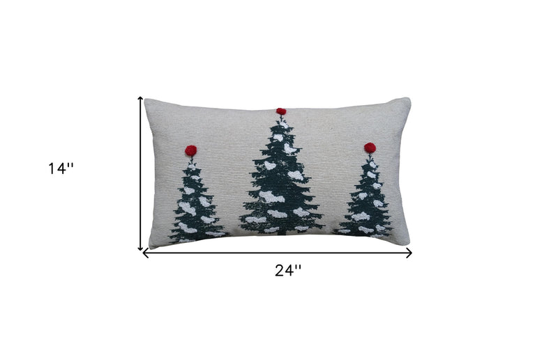 14" X 24" Red And Green Zippered Cotton Blend Christmas Tree Throw Pillow - Home Decor
