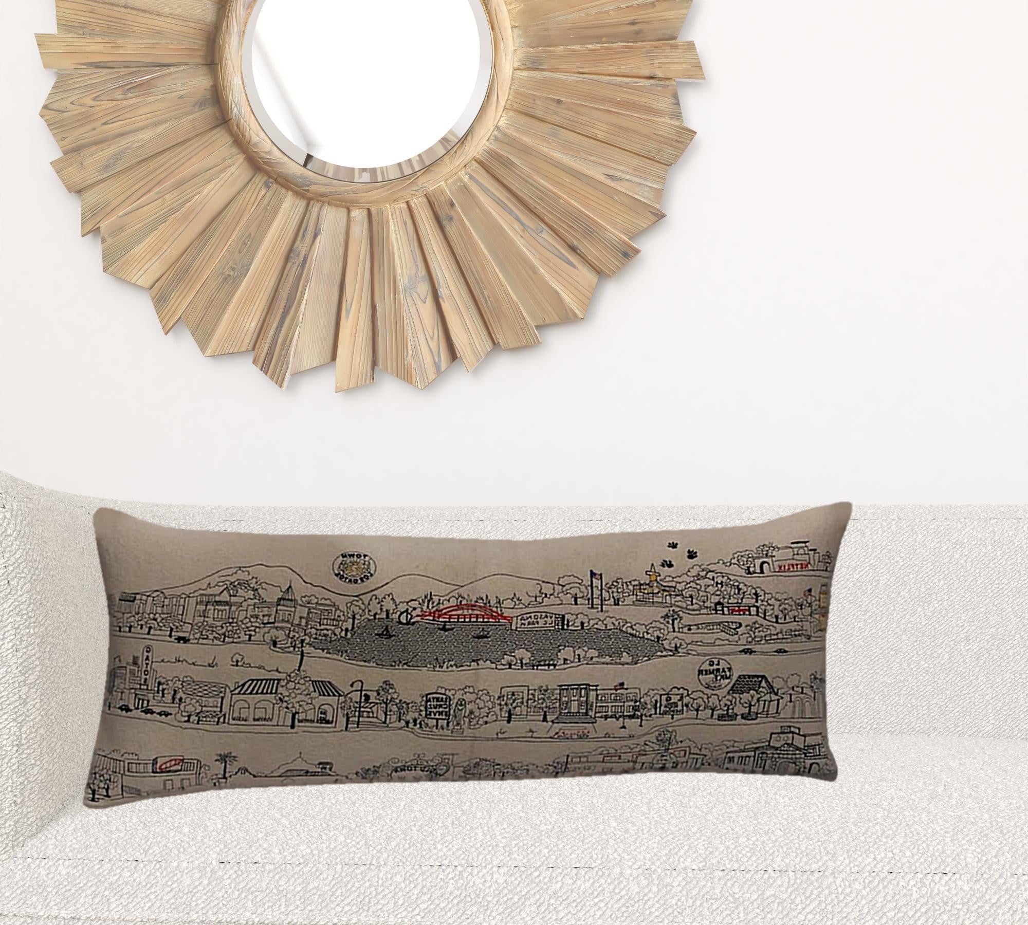 35" White Los Gatos Daylight Skyline Lumbar Decorative Pillow