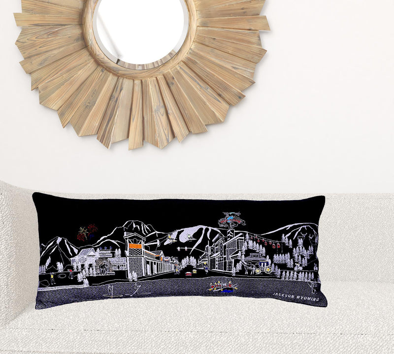 35" Black Jackson Nighttime Skyline Lumbar Decorative Pillow