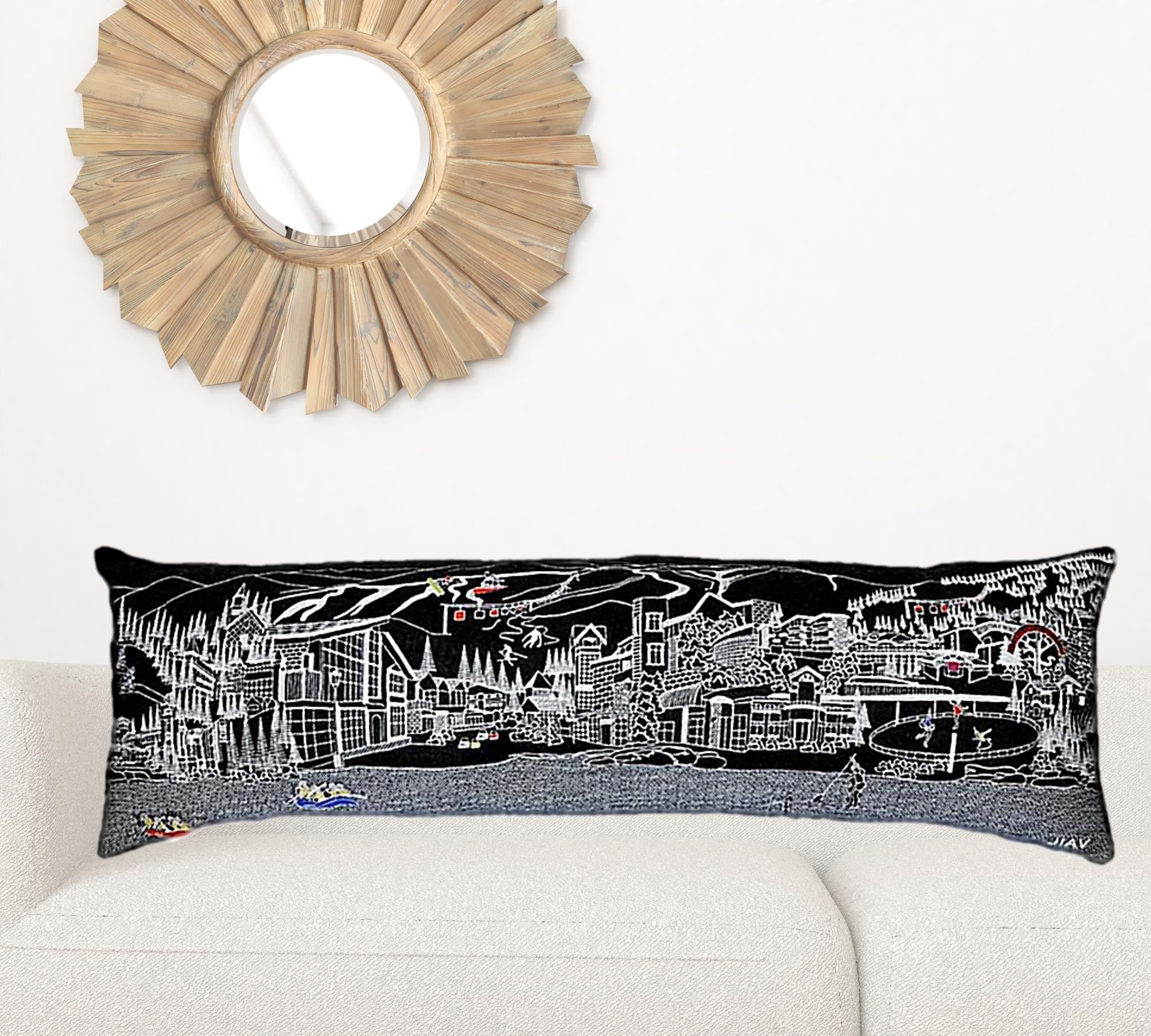 14" X 46" Black Gray and White Wool Zippered Pillow Default Title