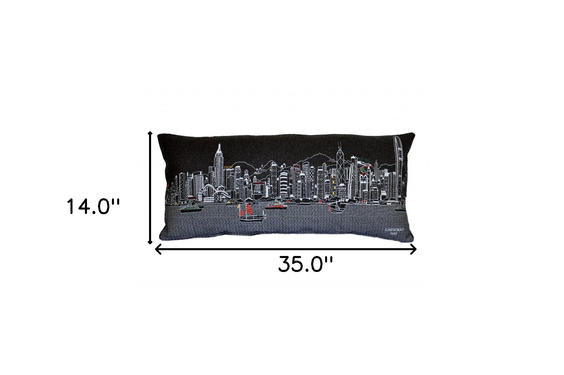 35" Black Hong Kong Nighttime Skyline Lumbar Decorative Pillow Default Title