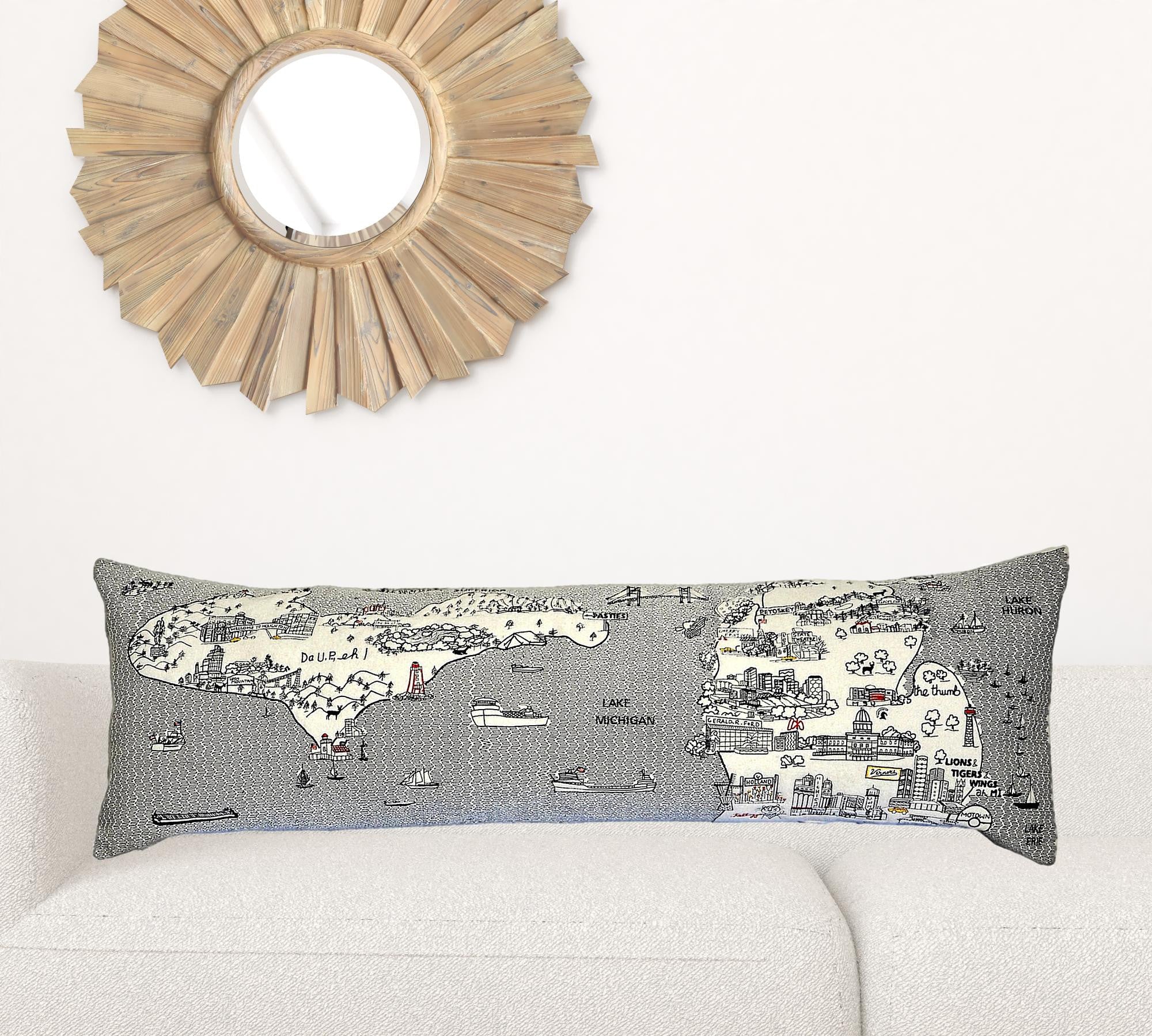 14" X 46" Cream Wool Zippered Pillow