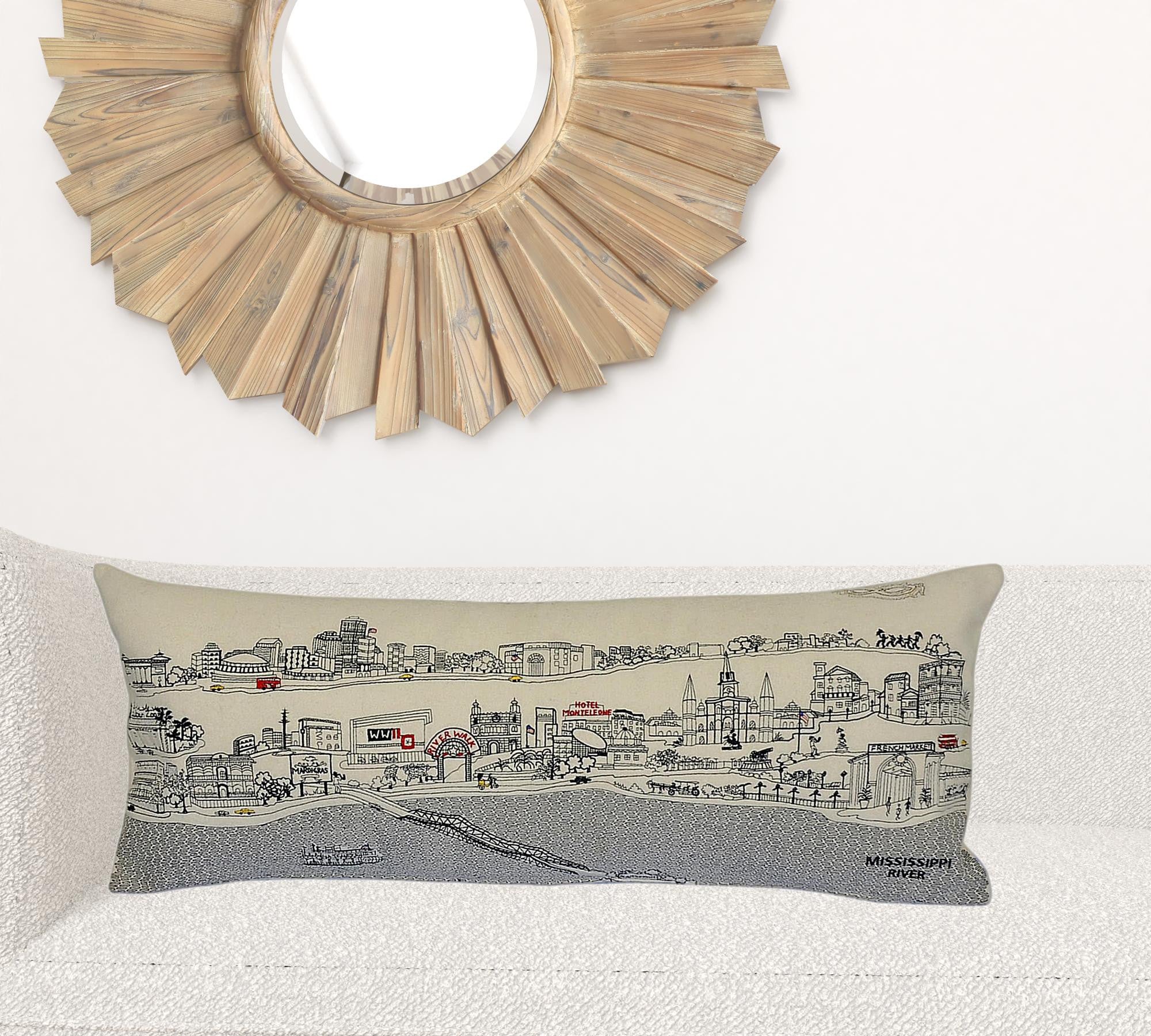 35" White New Orleans Daylight Skyline Lumbar Decorative Pillow