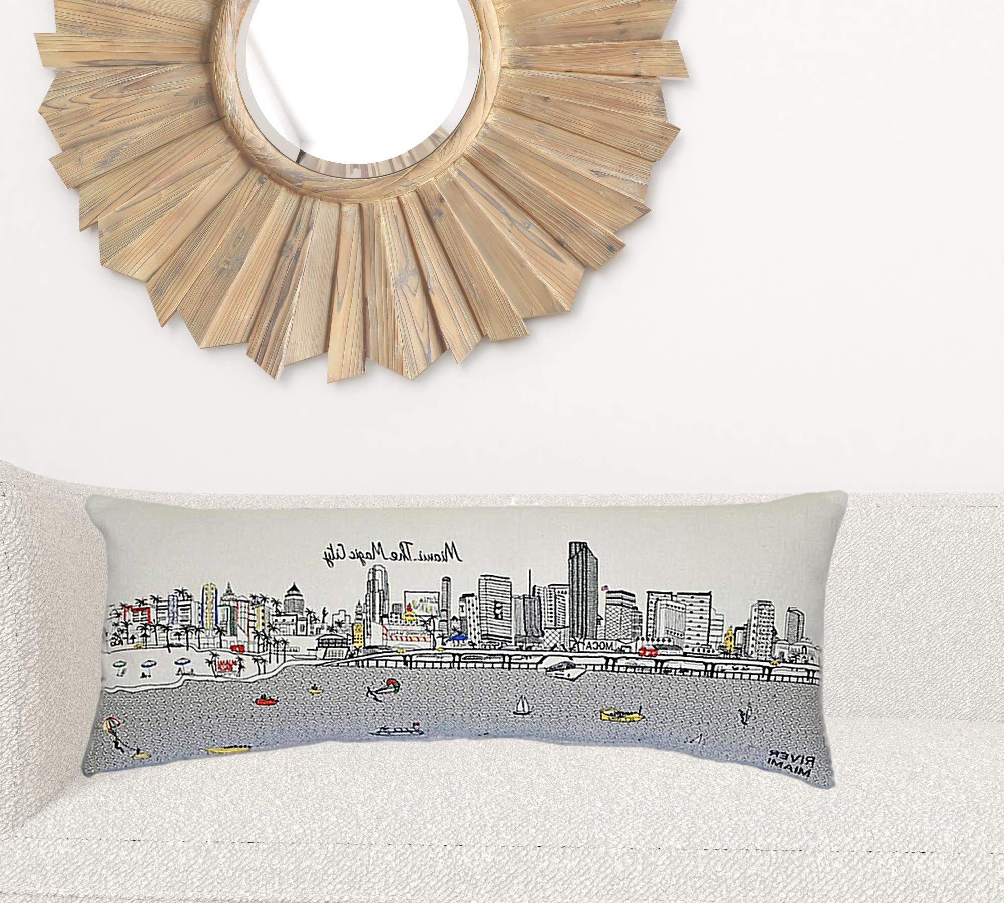 35" White Miami Daylight Skyline Lumbar Decorative Pillow Default Title