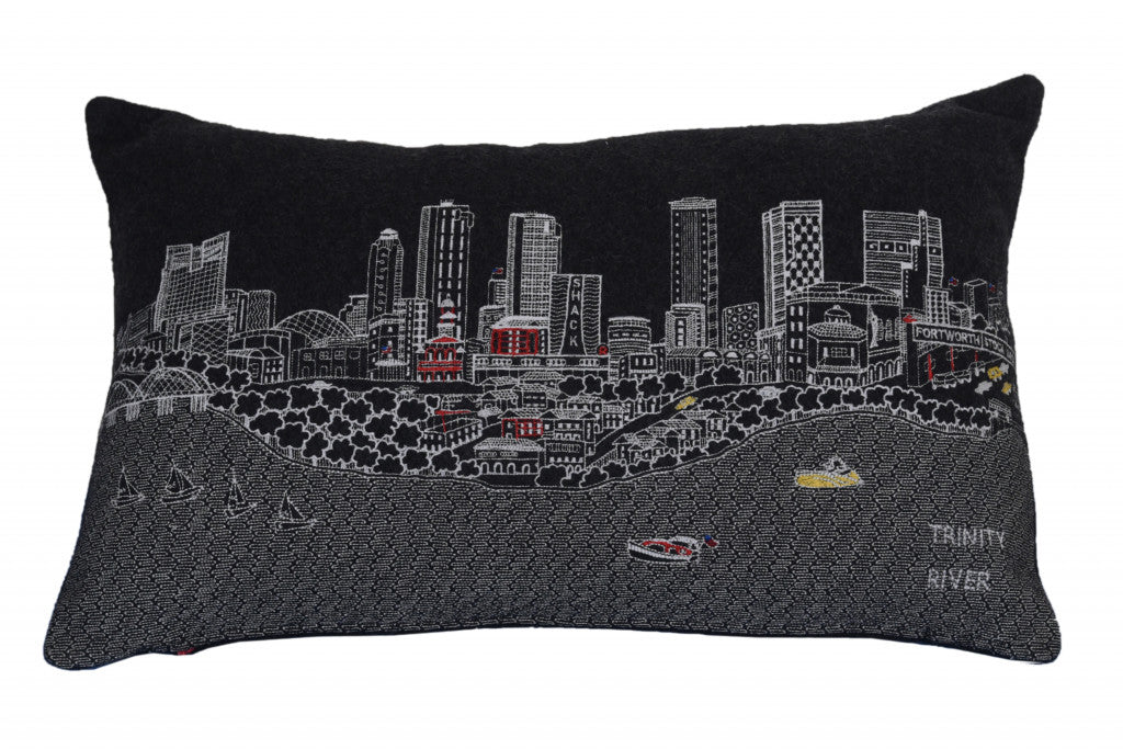 24" Black Fort Worth Nighttime Skyline Lumbar Decorative Pillow Default Title