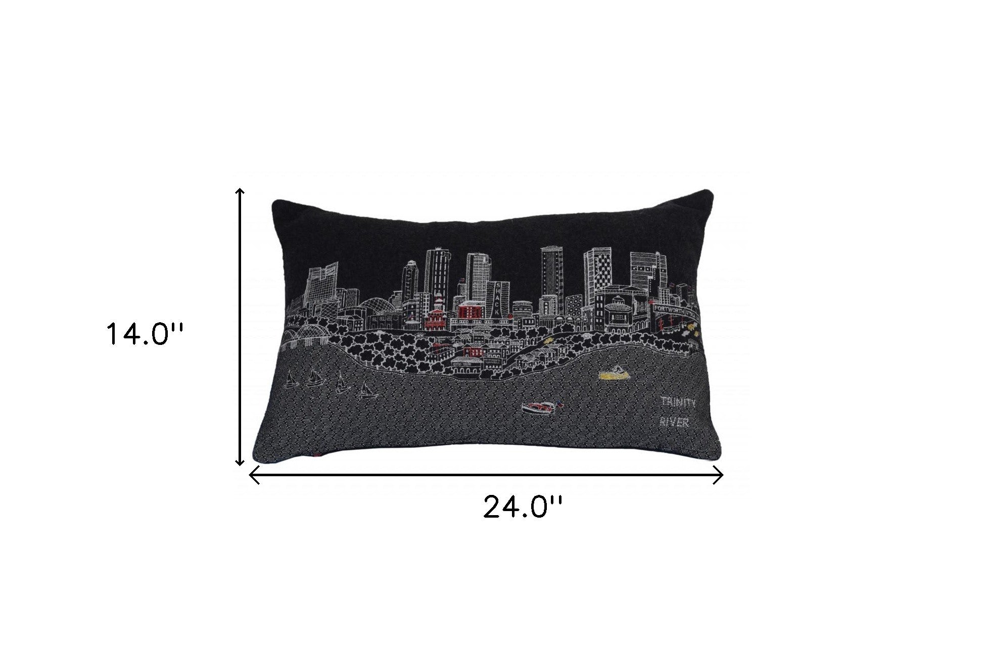 24" Black Fort Worth Nighttime Skyline Lumbar Decorative Pillow