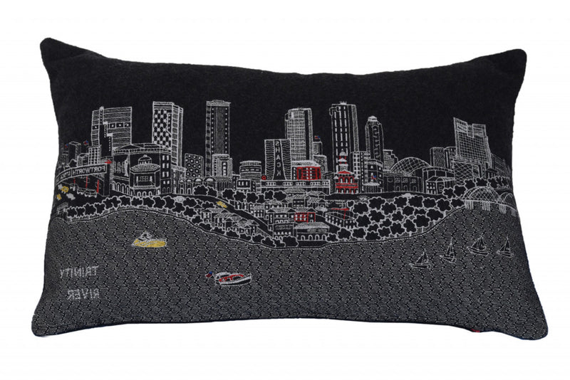 24" Black Fort Worth Nighttime Skyline Lumbar Decorative Pillow