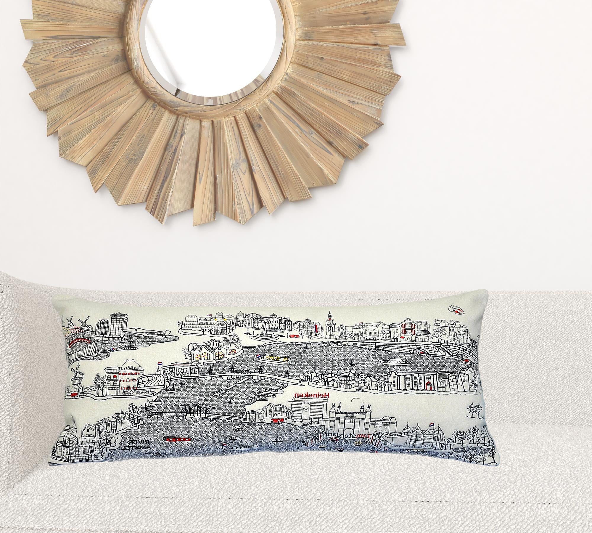 35" White Amsterdam Daylight Skyline Lumbar Decorative Pillow