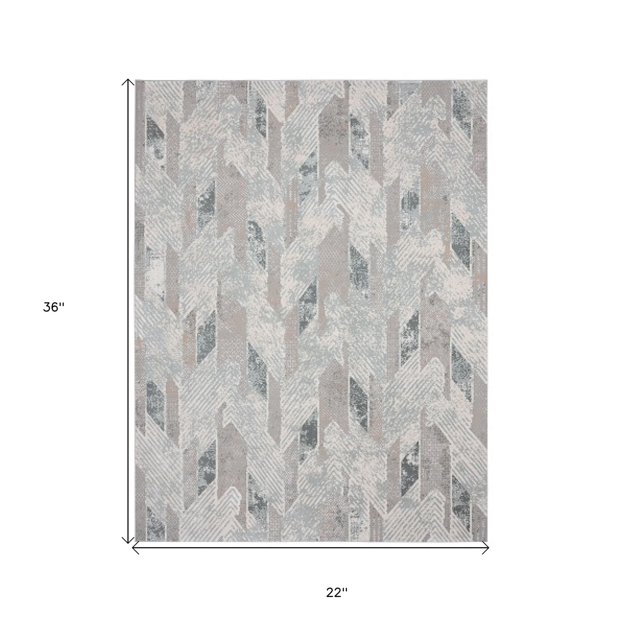 2' X 3' Gray Blue And Cream Geometric Distressed Stain Resistant Area Rug - Home & Garden