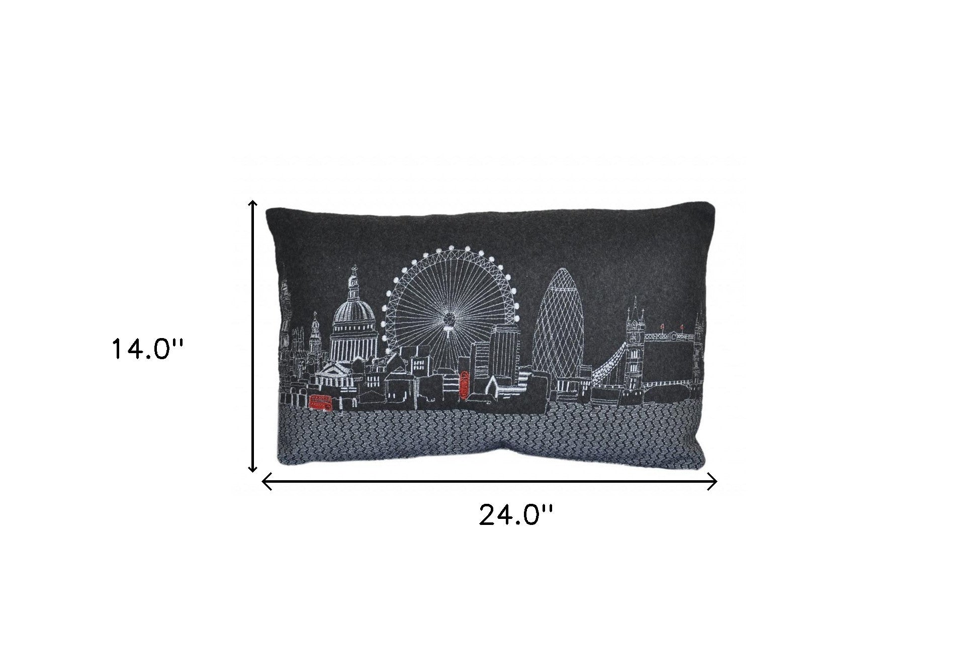 24" Black and White London Nighttime Skyline Lumbar Decorative Pillow