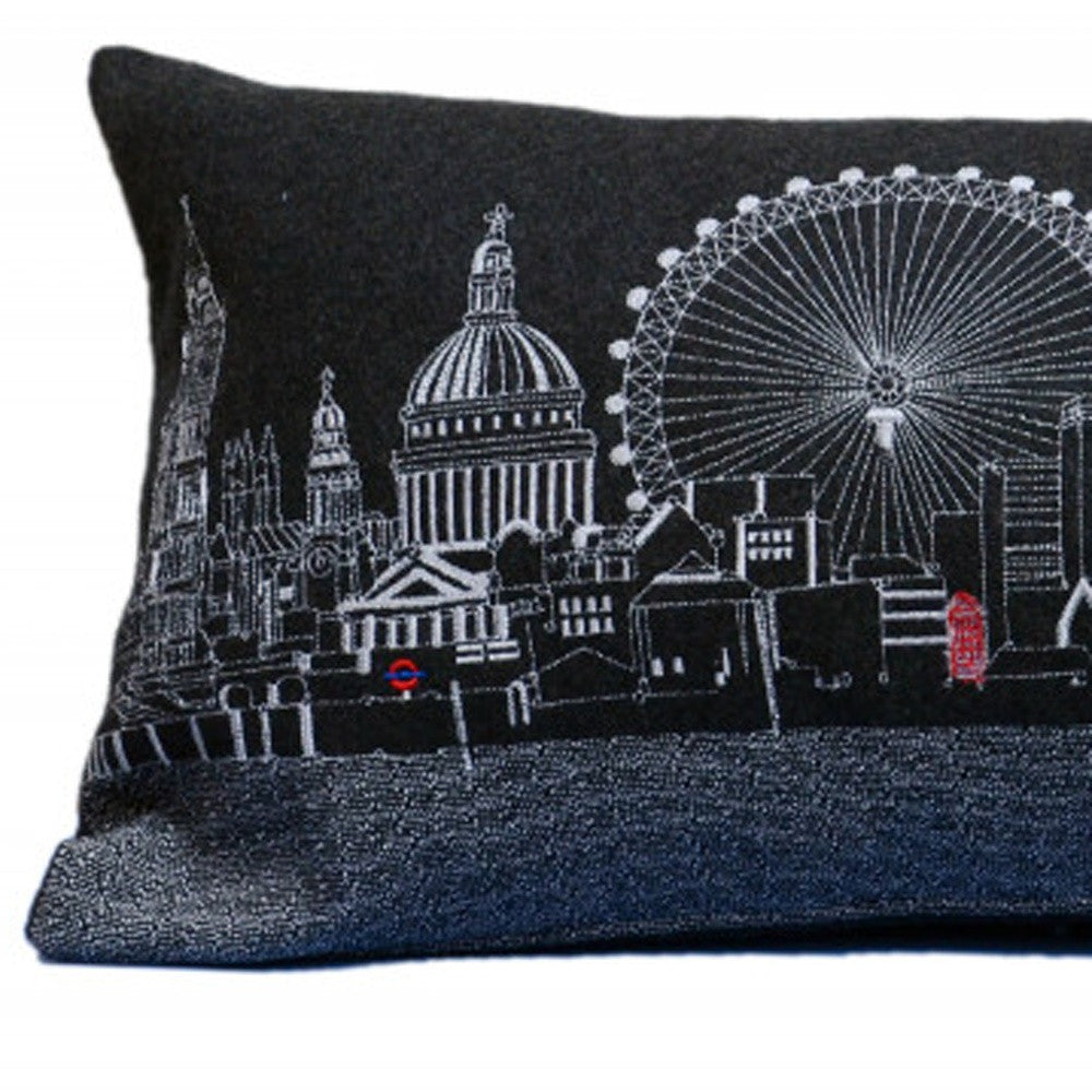 35" Black and White London Nighttime Skyline Lumbar Decorative Pillow Default Title