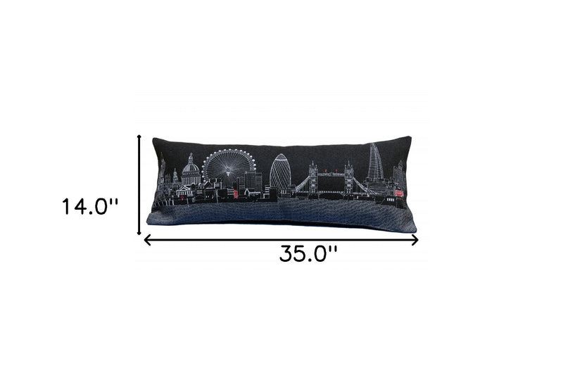 35" Black and White London Nighttime Skyline Lumbar Decorative Pillow