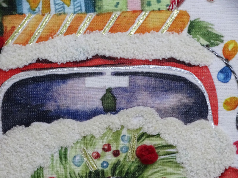 20" X 20" Green And Red Zippered Handmade Cotton Blend Christmas Holiday Van Throw Pillow With Pom Poms - Home Decor