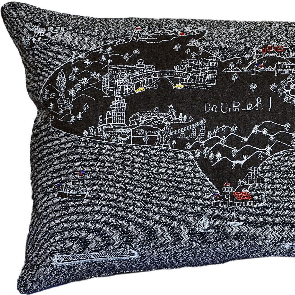 24" Black Michigan Upper Peninsula Nighttime Skyline Lumbar Decorative Pillow Default Title