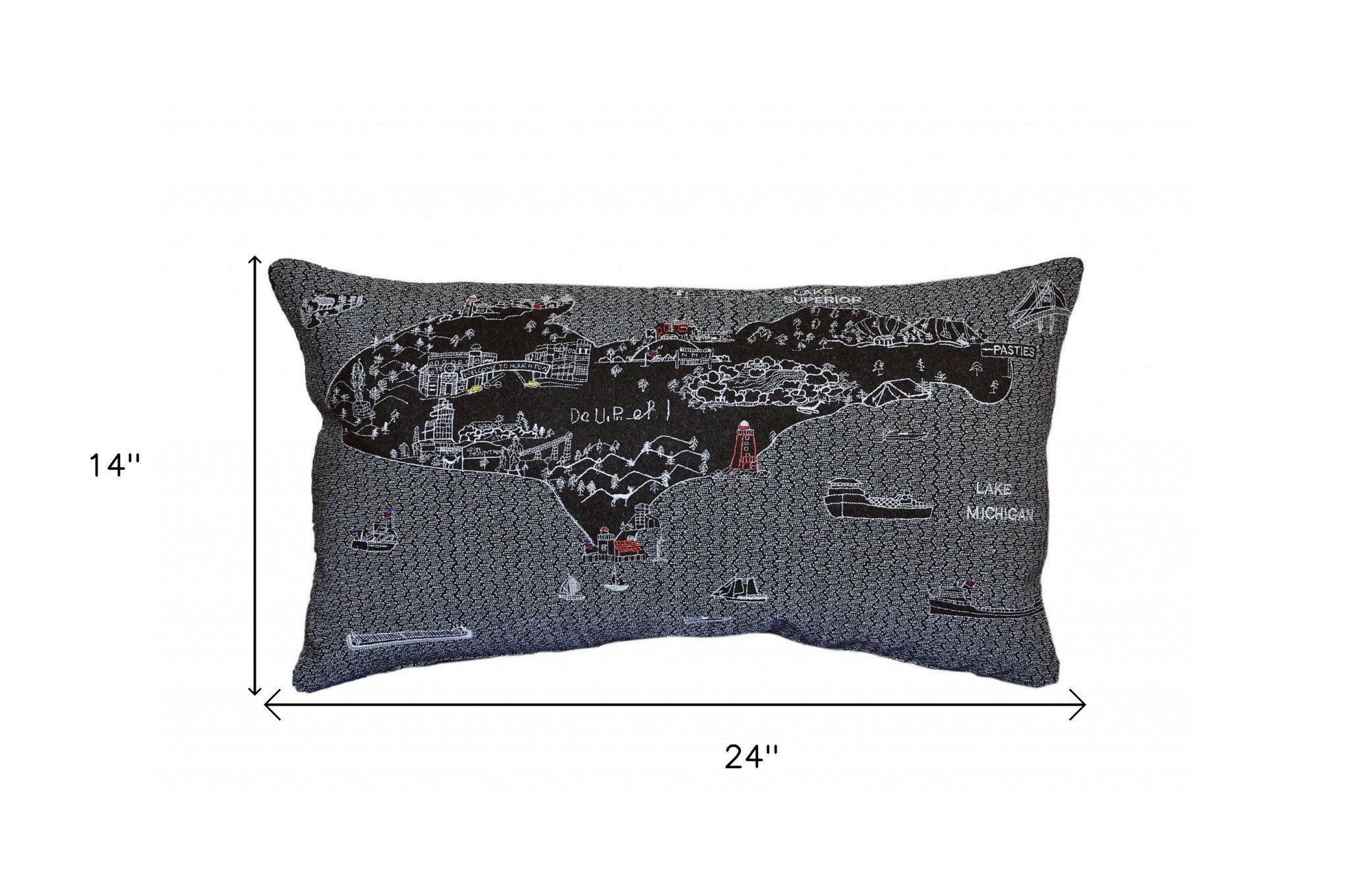 24" Black Michigan Upper Peninsula Nighttime Skyline Lumbar Decorative Pillow