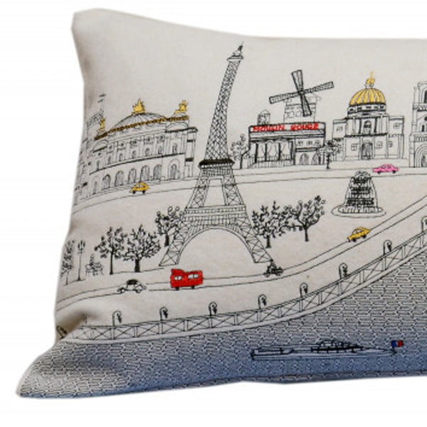 35" White Paris Daylight Skyline Lumbar Decorative Pillow Default Title
