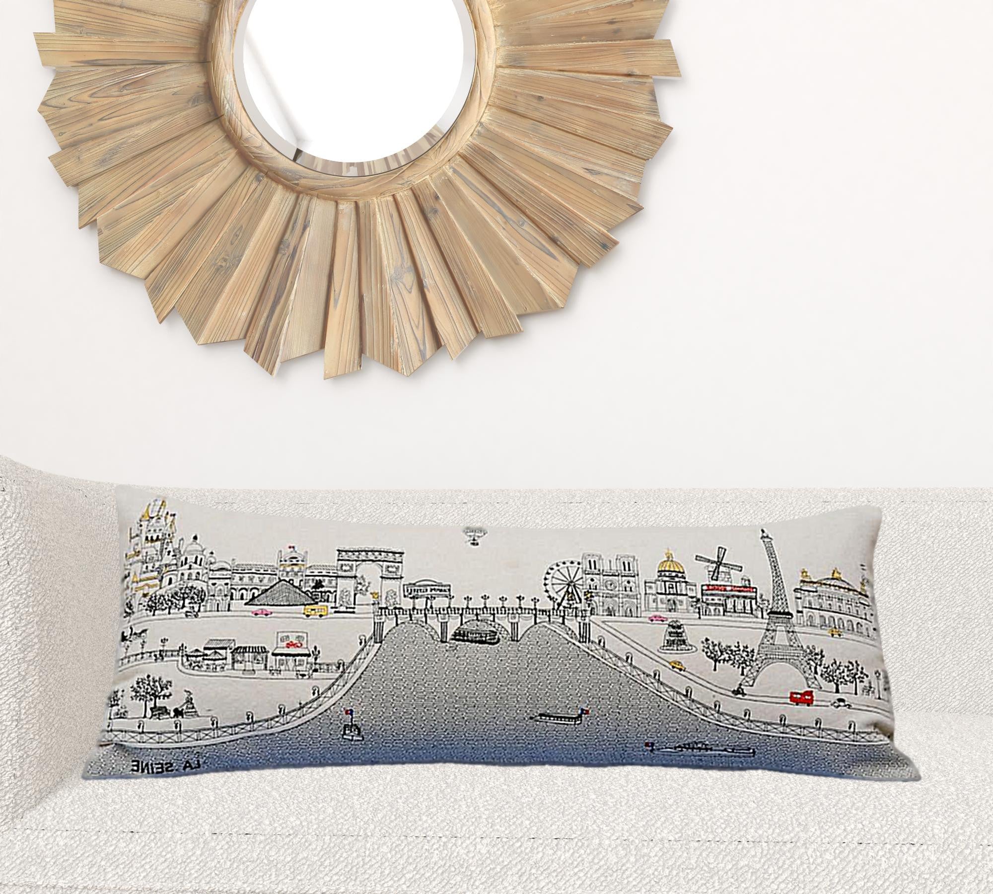 35" White Paris Daylight Skyline Lumbar Decorative Pillow