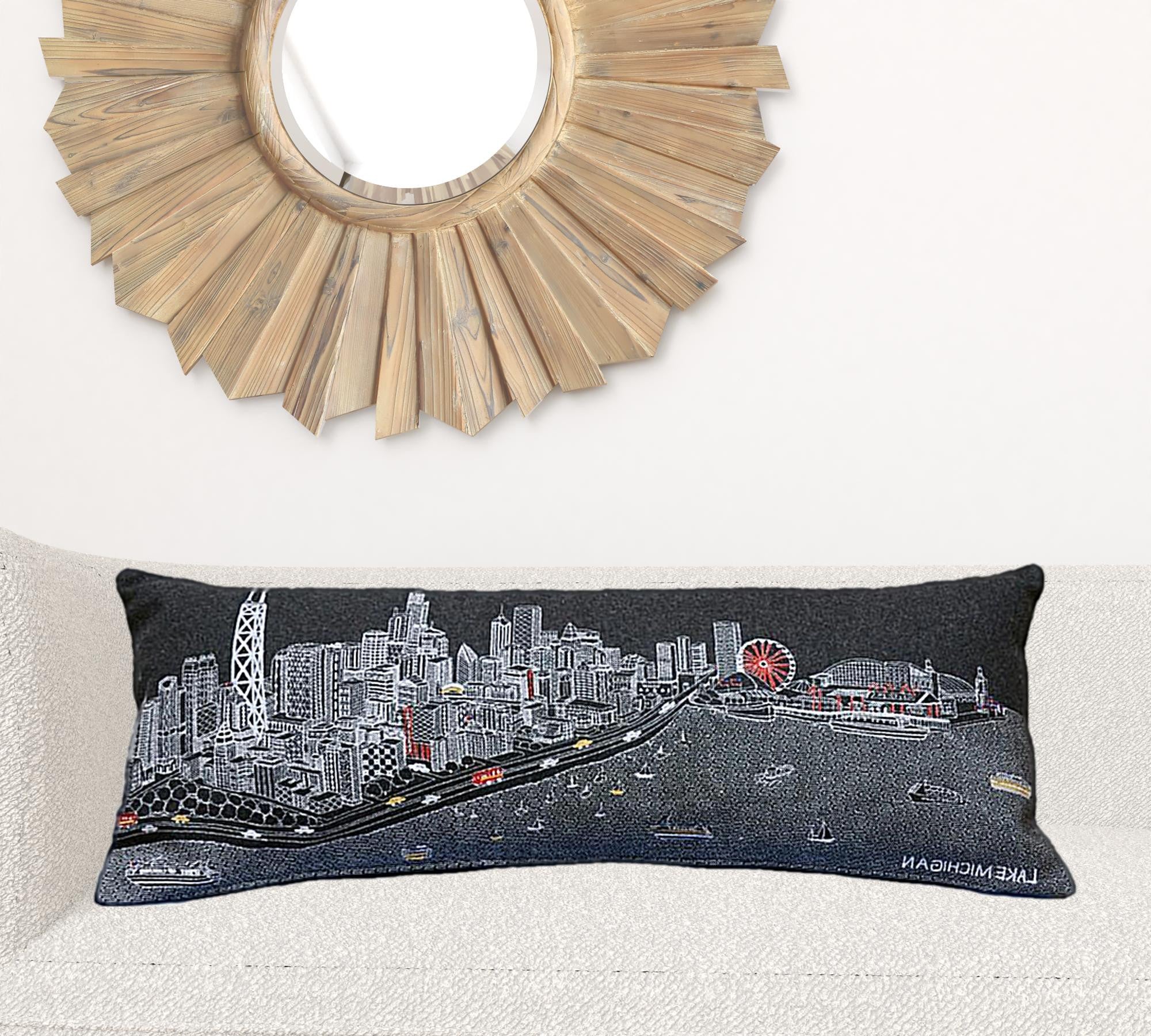 35" Black Chicago Nighttime Skyline Lumbar Decorative Pillow