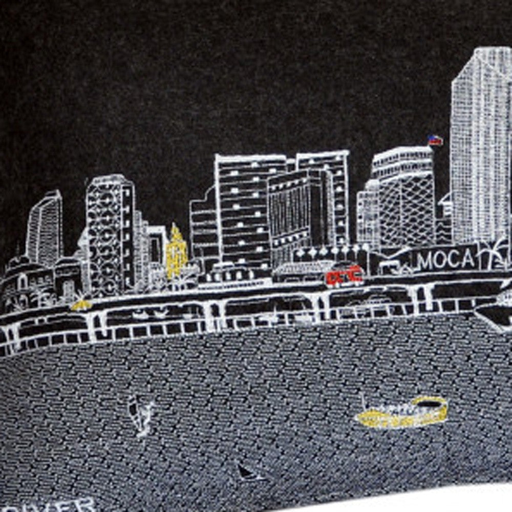 35" Black Miami Nighttime Skyline Lumbar Decorative Pillow Default Title